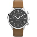 Timex メンズ Waterbury クラシック 40mm ウォッチ - ブラウンストラップ ブラックダイヤル ステンレススチールケース
