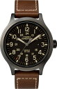 Timex メンズ Expedition Scout 43mm 腕時計 ブラックダイアル&ケース ブラウンレザーストラップ