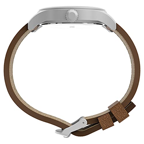 Timex メンズ Expedition Scout 40mm 腕時計 シルバートーンケース グリーンダイアル ブラウンレザーストラップ