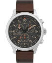Timex メンズ Expedition Field Chrono 43mm 腕時計 ブラウンストラップ ブラックダイアル シルバートーンケース