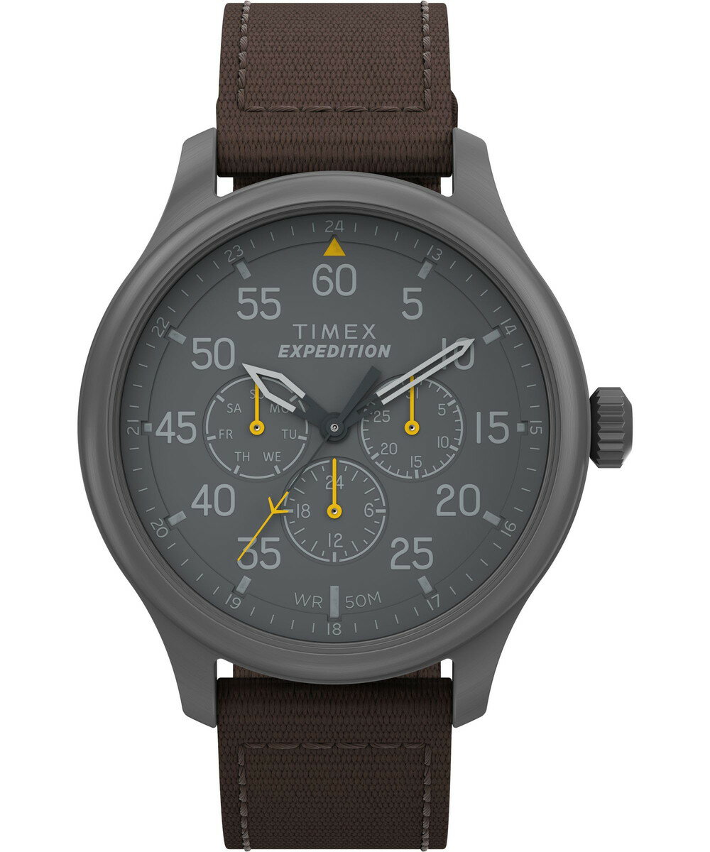 Timex メンズ Expedition Field 43mm 腕時計 ブラウンストラップ ブラックダイアル ガンメタルケース