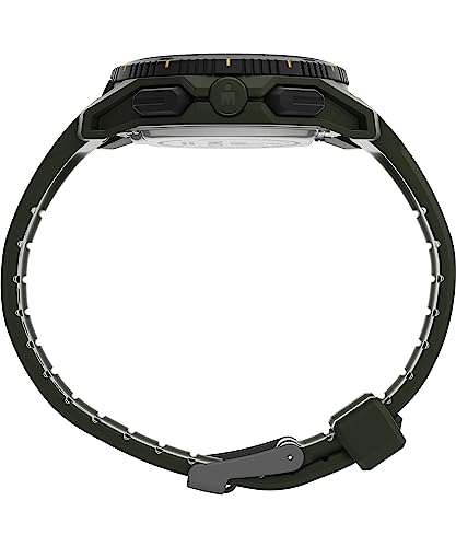 Timex メンズ Adrenaline 46mm 腕時計 - グリーンストラップ デジタルダイアル ブラックケース