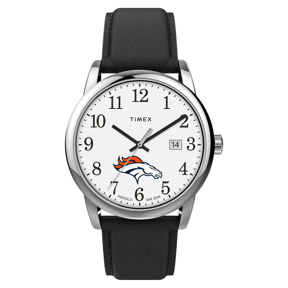 Timex Tribute メンズ NFL Easy Reader 38mm 腕時計 Denver Broncos ブラックレザーストラップ