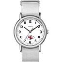 Timex Tribute レディース NFL Weekender 38mm 腕時計 - Kansas City Chiefs ホワイトファブリックスリップスルーストラップ