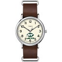 Timex Tribute メンズ NFL Weekender 40mm 腕時計 New York Jets ブラウン本革スリップスルーストラップ