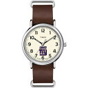 Timex Tribute メンズ NFL Weekender 40mm 腕時計 New York Giants ブラウン本革スリップスルーストラップ