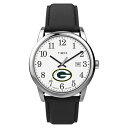 Timex Tribute メンズ NFL Easy Reader 38mm 腕時計 Green Bay Packers ブラックレザーストラップ