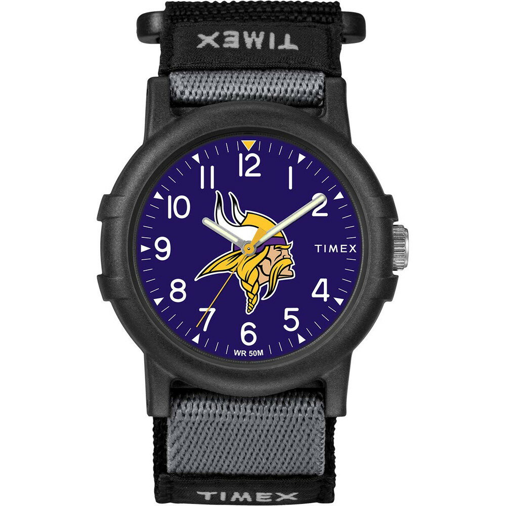 Timex NFL Recruit 38mm 腕時計 Minnesota Vikings ブラックファブリックストラップ