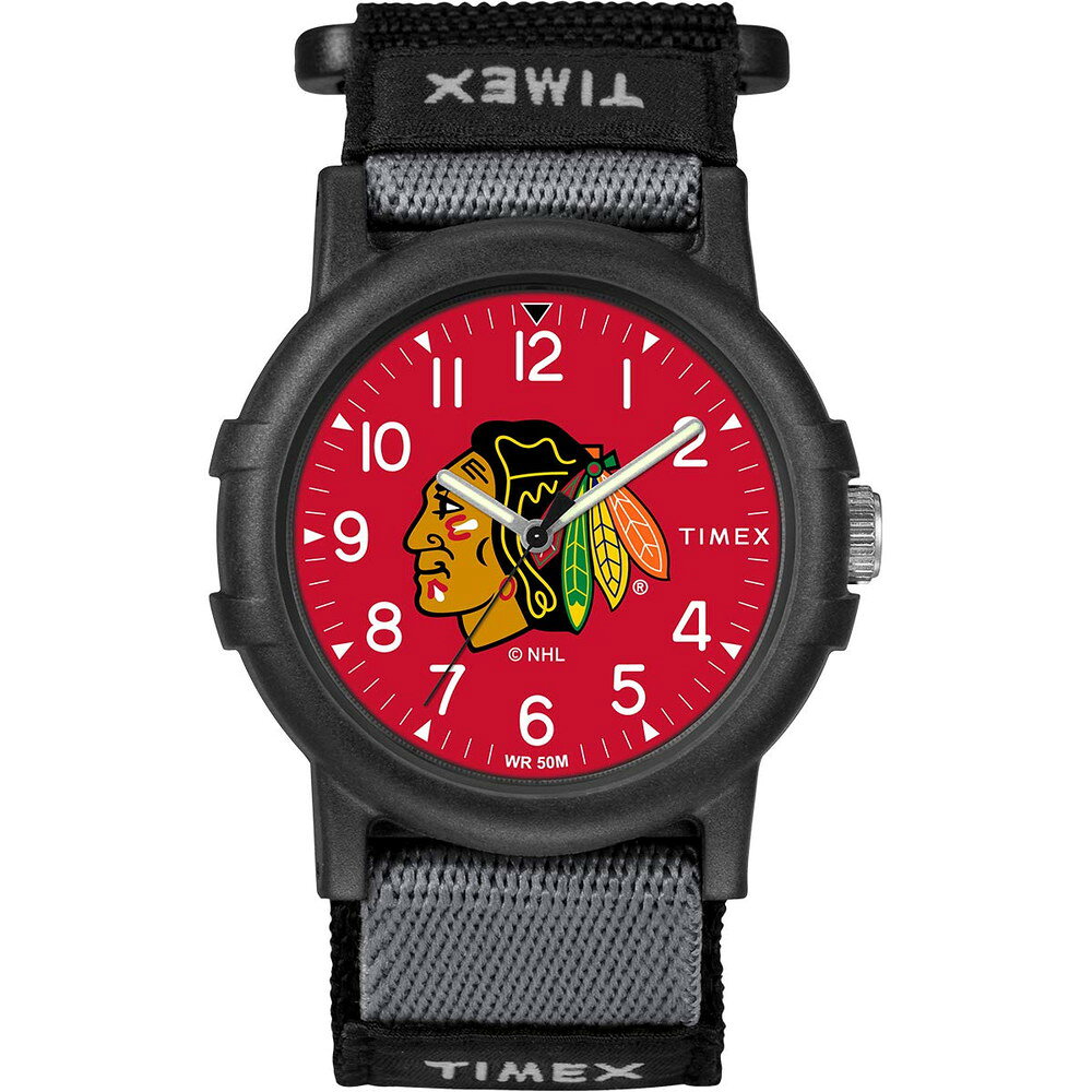 Timex NHL Recruit 38mm 腕時計 Chicago Blackhawks ブラックファブリックストラップ