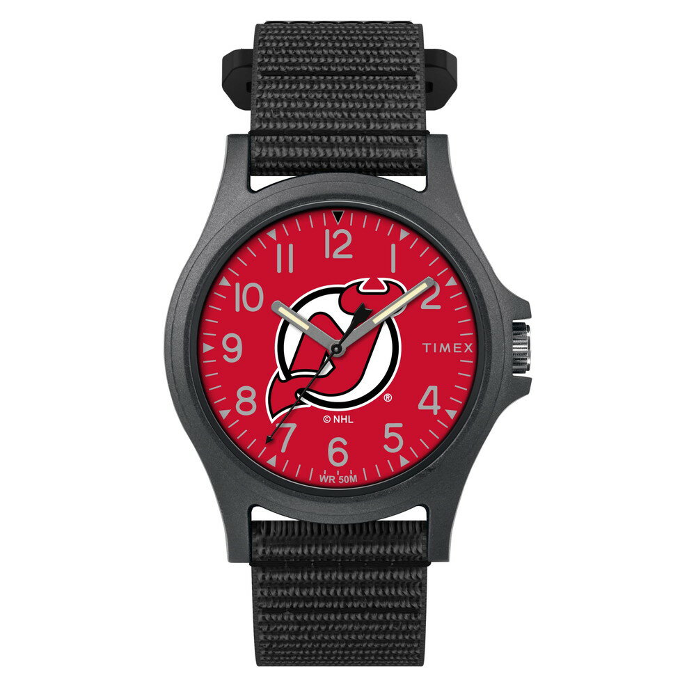 Timex メンズ NHL Pride 40mm 腕時計 - New Jersey Devils ブラックFastWrapストラップ