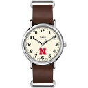 Timex メンズ Collegiate Weekender 40mm 腕時計 - Nebraska Cornhuskers ブラウン本革スリップスルーストラップ