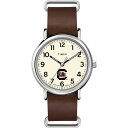 Timex Tribute メンズ Collegiate Weekender 40mm 腕時計 - South Carolina Fighting Gamecocks ブラウン本革スリップスルーストラップ