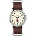 Timex Tribute メンズ Collegiate Weekender 40mm 腕時計 - Stanford Cardinal ブラウン本革スリップスルーストラップ