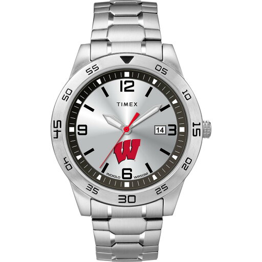 Timex Tribute メンズ Collegiate Citation 42mm 腕時計 Wisconsin Badgers ステンレススチールエクスパンションバンド Timex Tribute メンズ Collegiate Citation 42mm 腕時計 Wisconsin Badgers ステンレススチールエクスパンションバンド