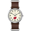 Timex Tribute メンズ Collegiate Weekender 40mm 腕時計 - Wisconsin Badgers ブラウン本革スリップスルーストラップ