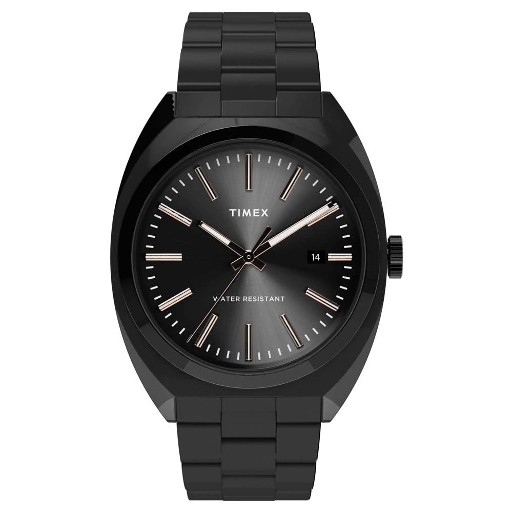 Timex メンズ Milano XL 38mm 腕時計 ブラック ローズゴールドトーン アクセント ステンレススチール ブレスレット