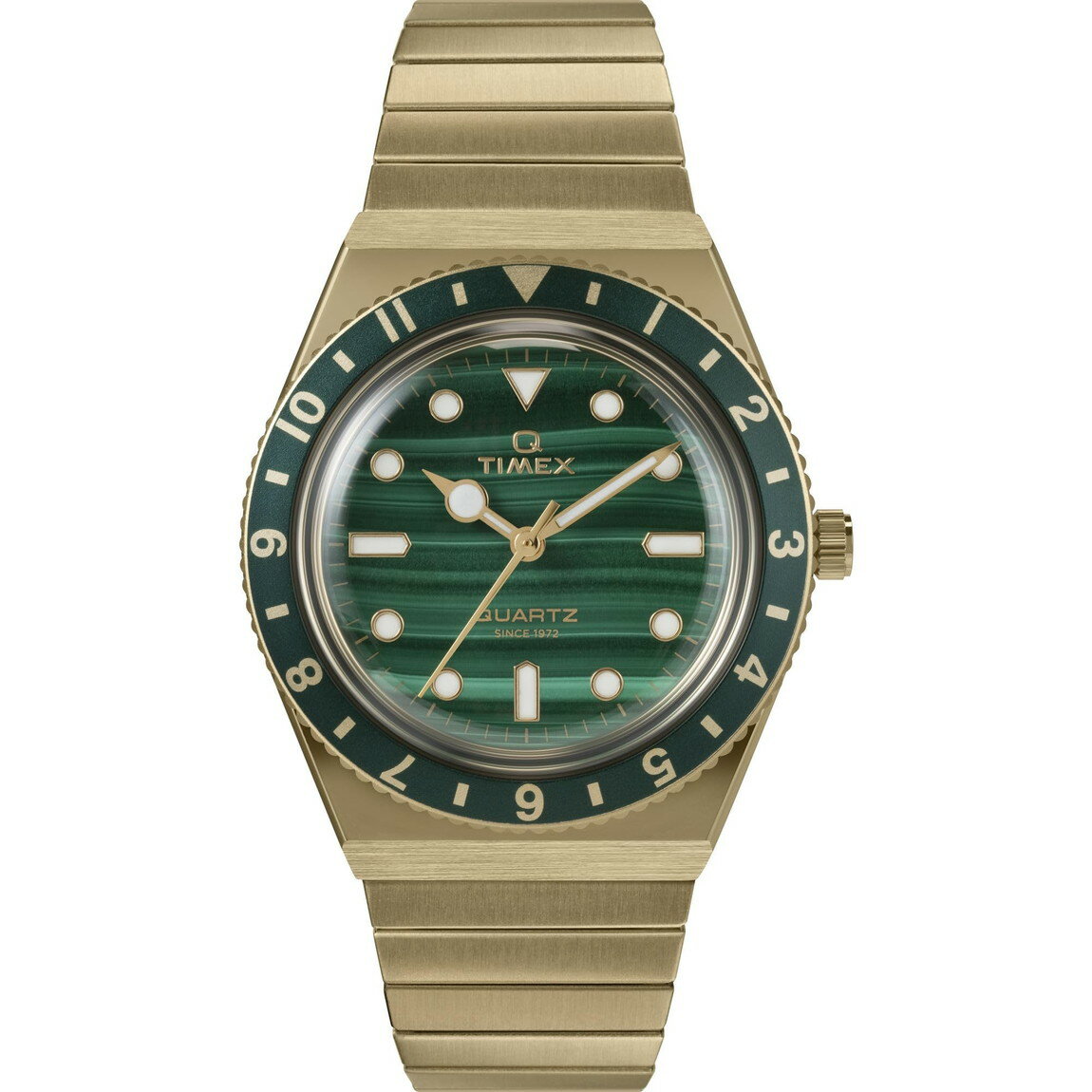 F, H, W - Timex レディース Diver Inspired 36mm 腕時計 ゴールドトーン エクスパンションバンド グリーンダイアル ゴールドトーンケース