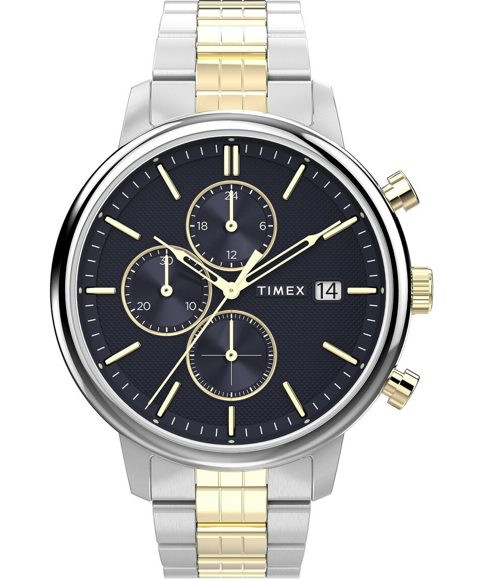 Timex メンズ Chicago 45mm 腕時計 ツートーンストラップ ブルーダイアル ツートーンケース
