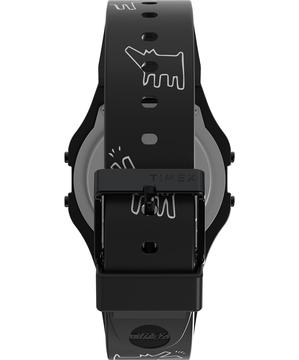 Timex ユニセックス Keith Haring T80 34mm 腕時計 ブラックストラップ デジタルダイアル ブラックケース