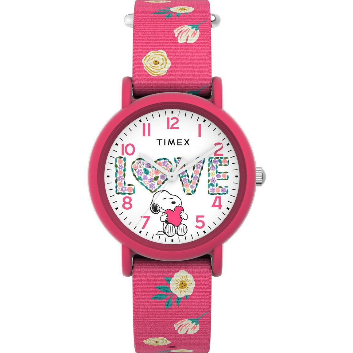 Timex レディース Peanuts Color Rush Floral 34mm 腕時計 ピンクストラップ ホワイトダイアル ピンクケース