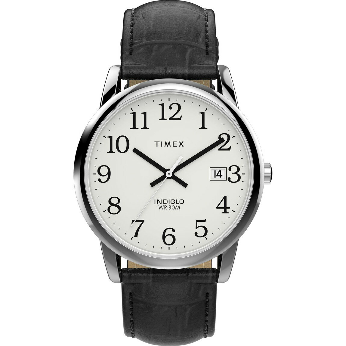 Timex メンズ Easy Reader 35mm 腕時計 ブラックストラップ ホワイトダイアル シルバートーンケース