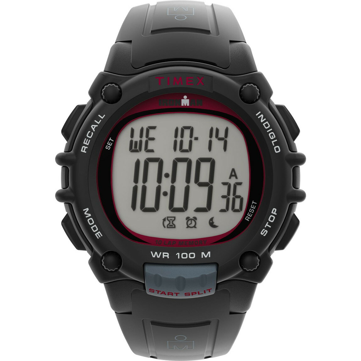 Timex メンズ Ironman Triathlon Classic 10 44mm 腕時計 ブラックストラップ デジタルダイアル ブラックケース