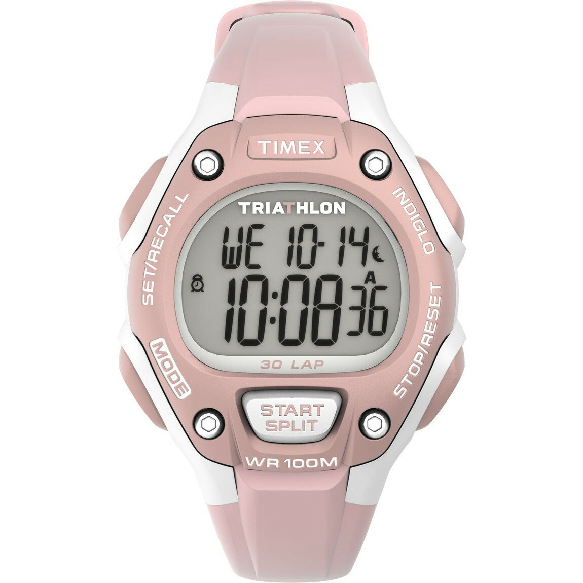 Timex ユニセックス Triathlon Classic 30 Lap 34mm 腕時計 ピンクストラップ デジタルダイアル グレー..