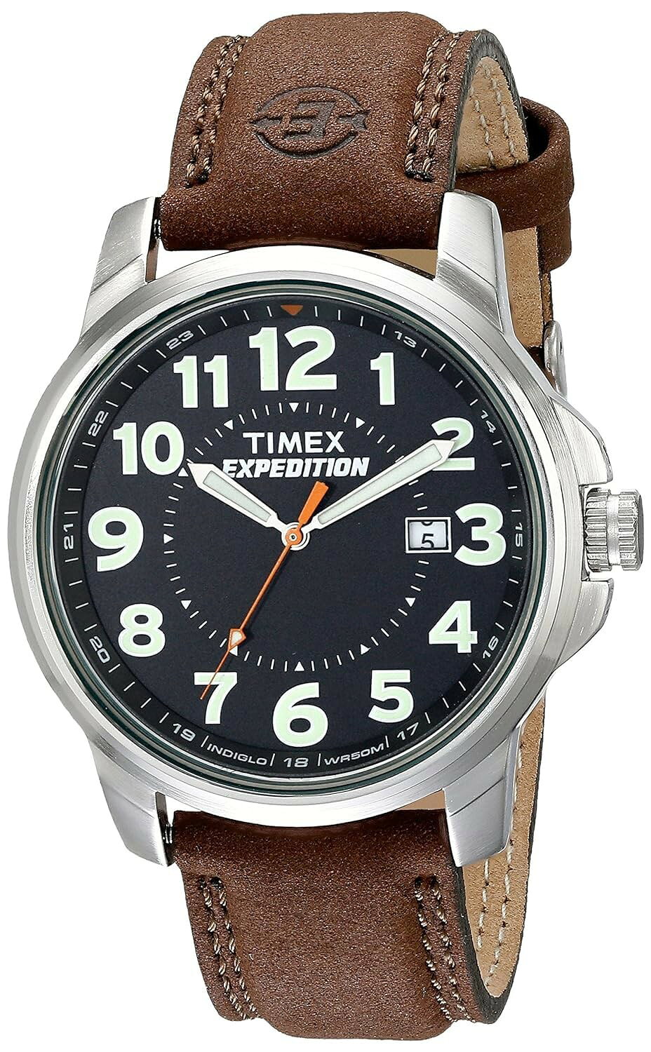 タイメックス Expedition メンズ ブラウン レザーバンド ブラック文字盤 インディグロナイトライト 40mm
