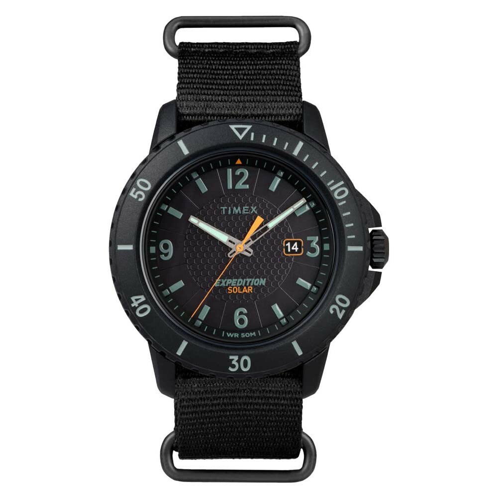 タイメックス Expedition Gallatin Solar メンズ 腕時計 ソーラー充電 ブラック オレンジ ナイロンベルト 45mm