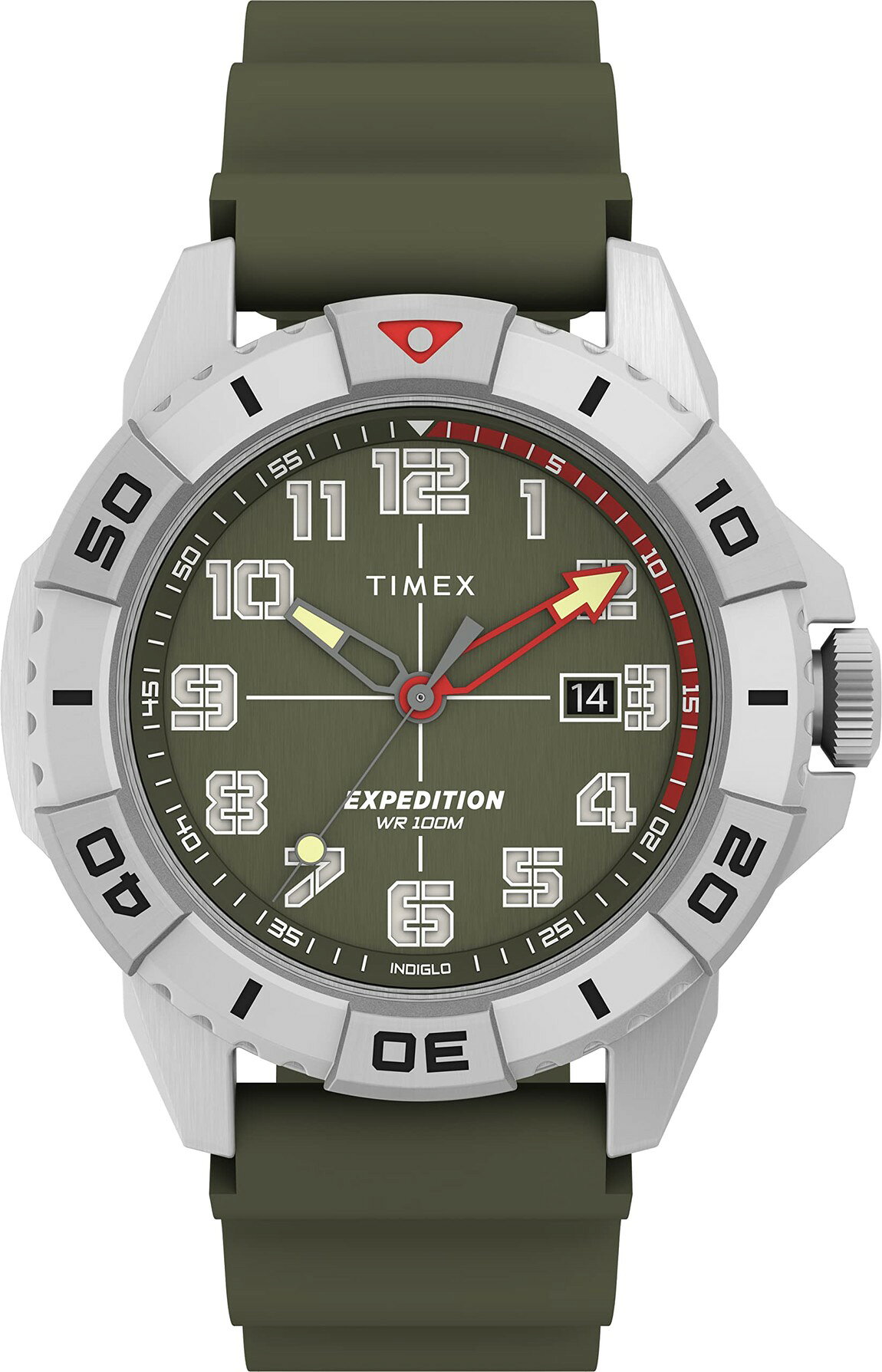タイメックス Expedition North Ridge メンズ 41mm グリーン文字盤 シルバーケース シリコンストラップ