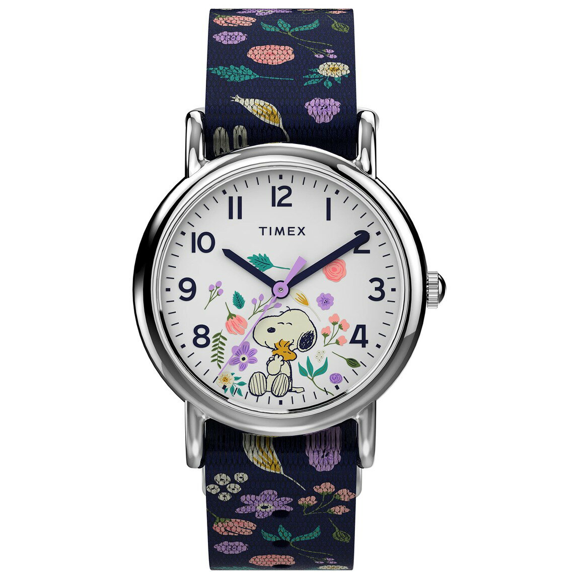 タイメックス Peanuts Weekender レディース スヌーピー フラワーモチーフ シルバーケース 31mm ブルーファブリックストラップ