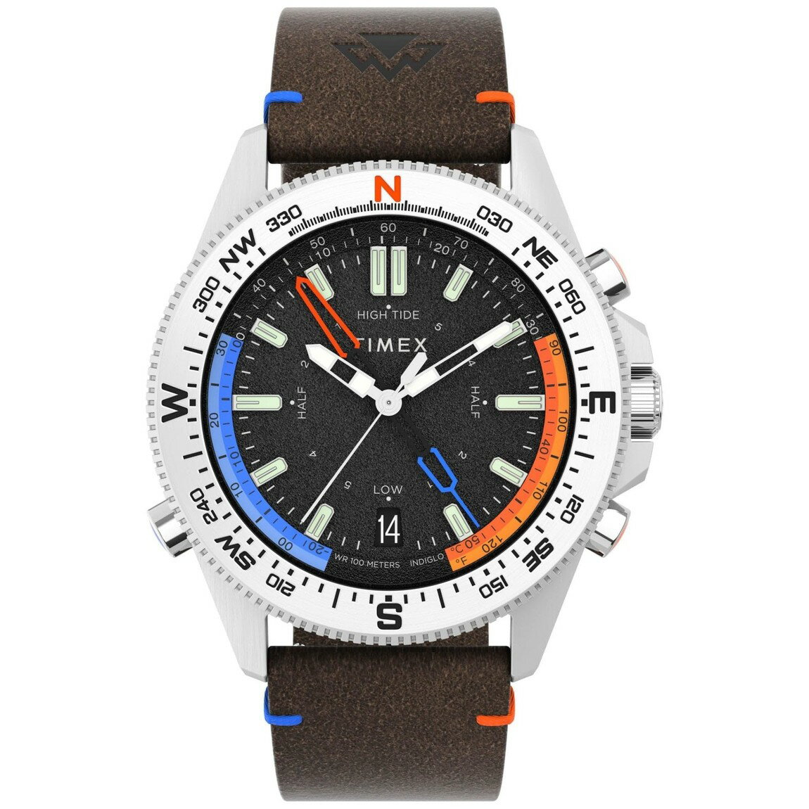Timex Expedition North Men's Watch with Tide, Temperature, and Compass, Black Dial, Brown Leather Band, Stainless Steel, 43mm