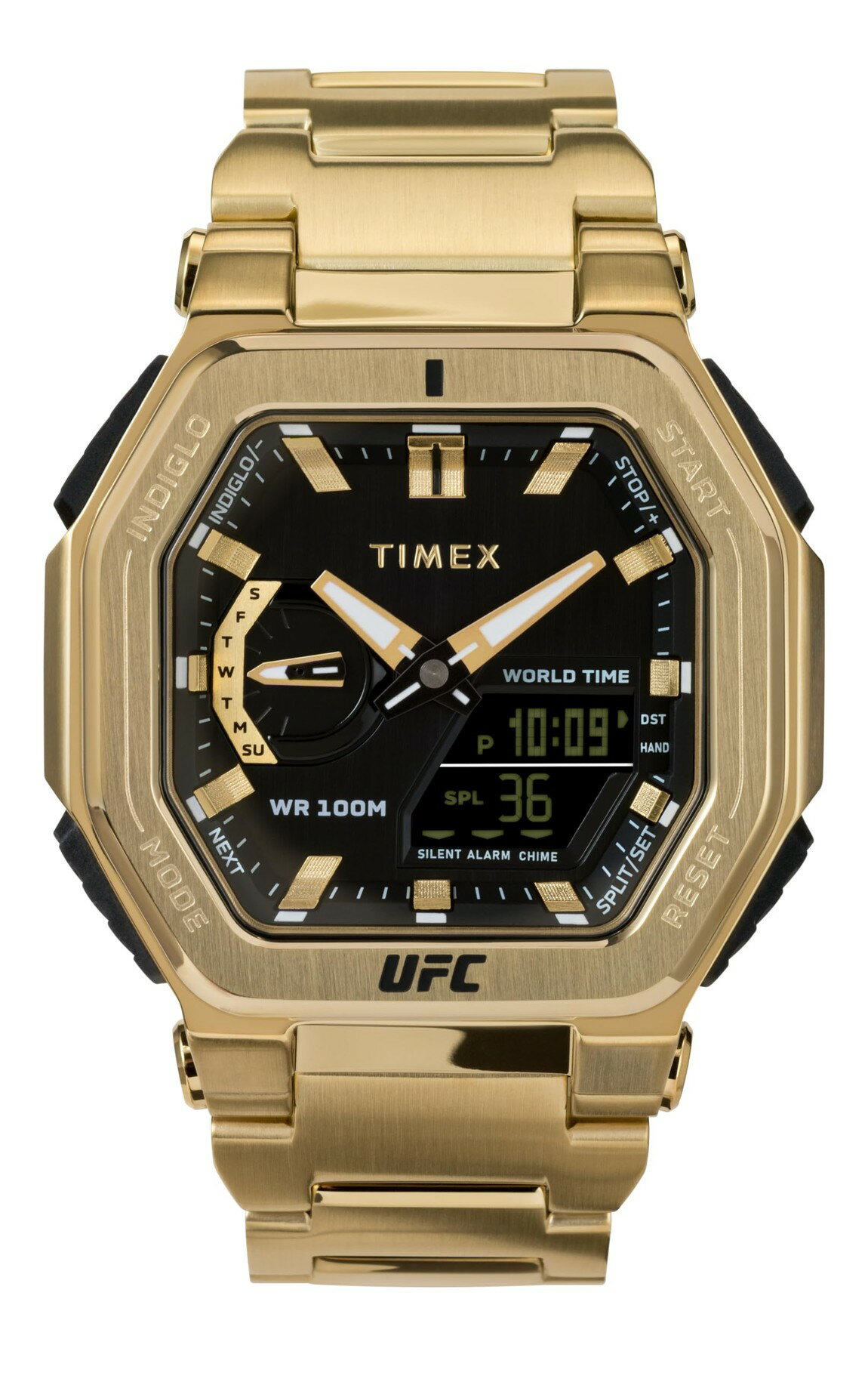 タイメックス UFC Colossus メンズ ゴールド ステンレスバンド ブラック文字盤 45mm