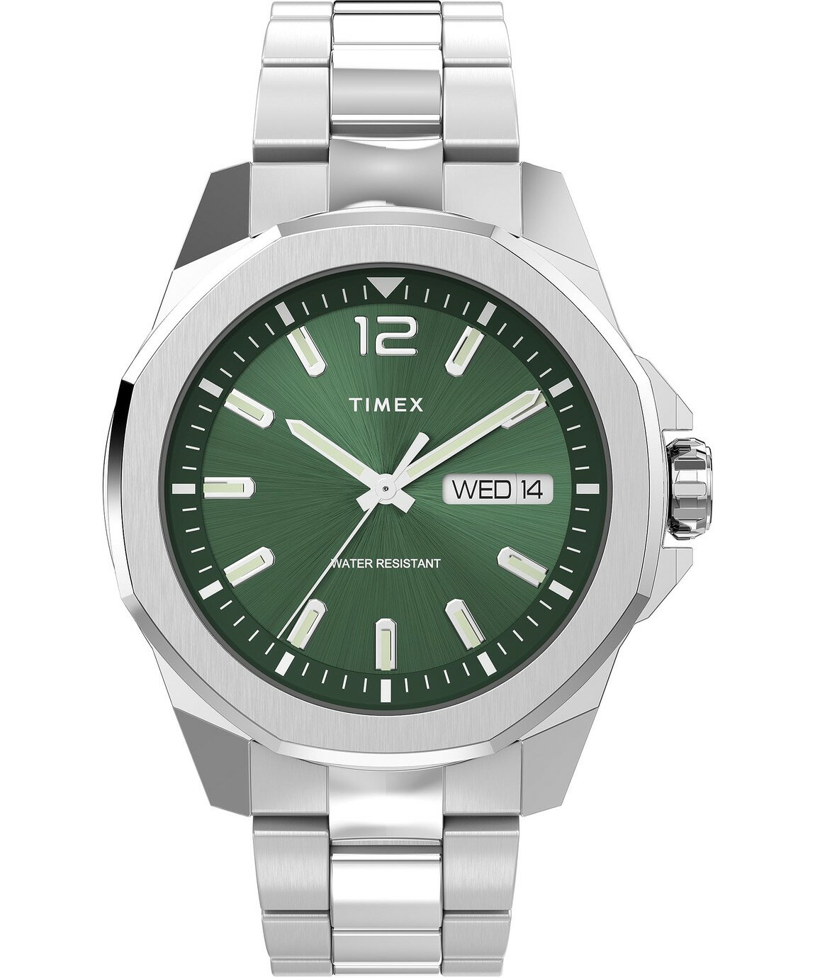 PRODUCT DETAILS タイメックス Essex メンズ 腕時計 44mm グリーン文字盤 ステンレスベルト シルバー【商品仕様】・ ケース径：44mm・ ケース素材：ステンレススチール・ 文字盤色：グリーン・ バンド素材：ステンレススチール・ バンドカラー：シルバー・ 風防：ミネラルガラス・ 防水：50m（5気圧）防水【特徴】・ 鮮やかなグリーンの文字盤にシルバーのケースを組み合わせたEssexコレクション。・ 存在感のある44mmのラウンドケースを採用し、高い視認性を確保しています。・ バンドには耐久性に優れたステンレススチール製ブレスレットを使用。・ 50メートルの防水性能を備えており、手洗いや雨などの日常生活での水濡れに対応します。 ■ 商品について 海外輸入品（説明書は英語表記の場合あり） ■ ご注意 ・掲載画像は実物に近い色味になるよう調整しておりますが、ご利用の環境により差異が生じる場合があります。・複数店舗で在庫を共有しているため、ご注文後に在庫切れとなる場合がございます。 ■ 納期について お届けの目安を必ずご確認ください。 海外正規ルート仕入れ品 海外ブランド ▼ 海外正規ブランド店 正規代理店 ▼ 当 店 ※本商品は並行輸入品です 製造元は正規品と同一のブランド・メーカーです。当店では海外正規ルートより仕入れた商品を取り扱っております。流通ルートが異なるのみで、商品自体に違いはございません。 ── 当店の商品について ── 正規品のみ取り扱い 海外正規店・正規代理店から商品を直接仕入れ、国内に輸入して販売しております。 日本未入荷・海外限定モデルも多数 日本未入荷・海外限定モデルも多数取り扱っております。サイズ・カラー違いや海外限定で販売された製品など、日本では手に入りにくいアイテムをお届けいたします。 お求めやすい価格の理由 海外市場での価格差や流通ルートの違いにより、国内販売価格よりお求めやすくなっております。品質はそのままに、よりお手頃な価格でお届けいたします。 安心保証 ご使用前に万が一、製品に不具合がございました場合は、交換または商品代金のご返金にて対応させていただきます。商品到着後5日以内にご連絡ください。 ご注意 海外からの輸入品となります。海外輸送のため、外箱に軽微なスレ等がある場合がございますが、商品本体には影響ございません。 ※在庫状況は仕入先の在庫情報をもとに出来る限り正確に表示しておりますが、取寄せ商品のため、タイミングによりご注文後に欠品・キャンセルとなる場合がございます。 お探しの商品がございましたら、お気軽にご相談ください。