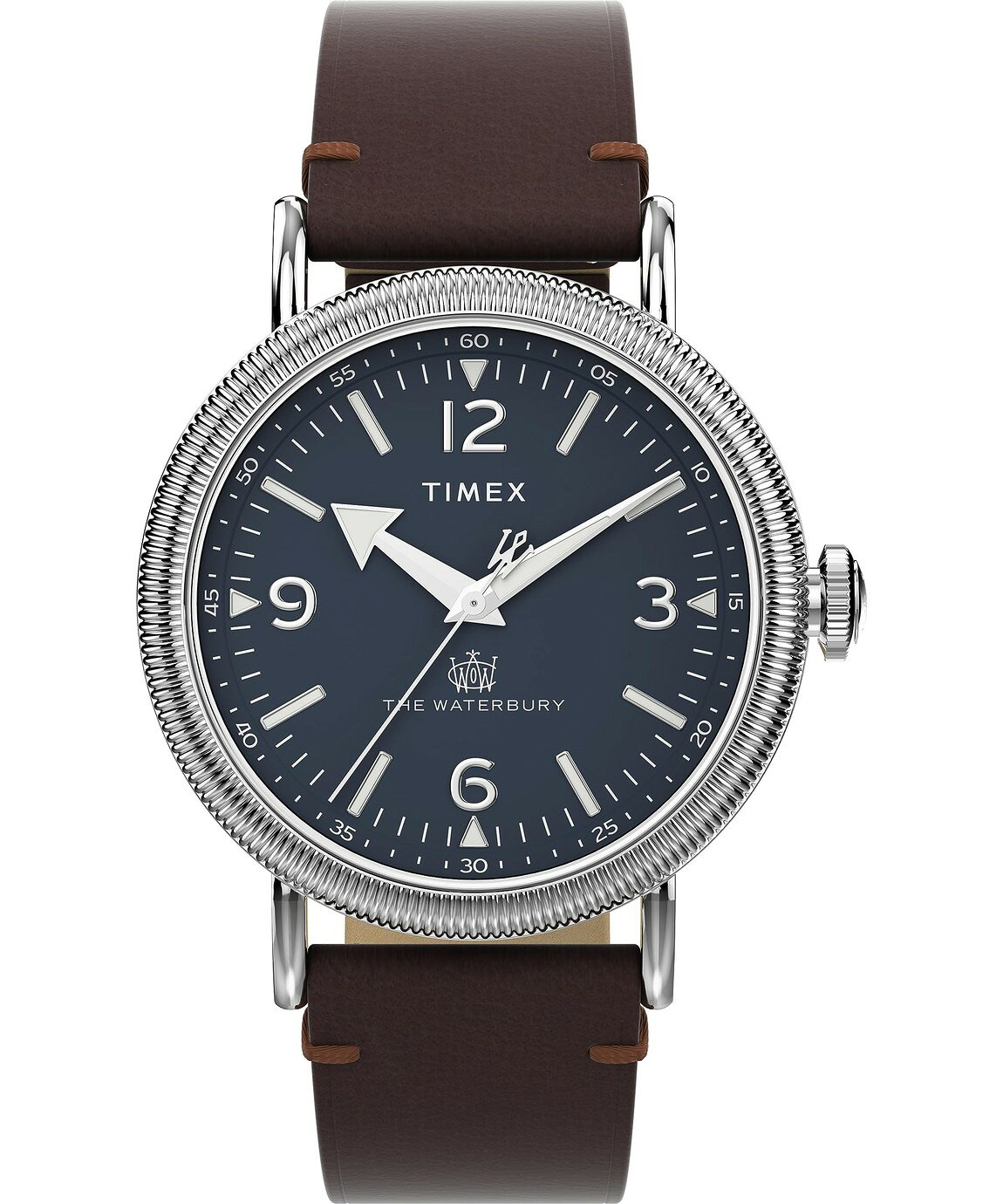 タイメックス Waterbury Traditional メンズ ブルー文字盤 ブラウン レザーバンド 40mm