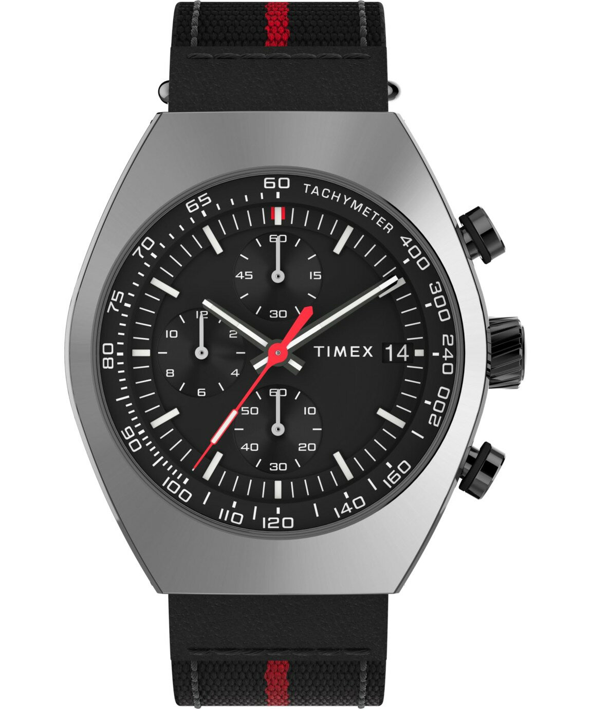 タイメックス Legacy Tonneau メンズ ブラック文字盤 ガンメタルケース ブラックレザーストラップ 42mm