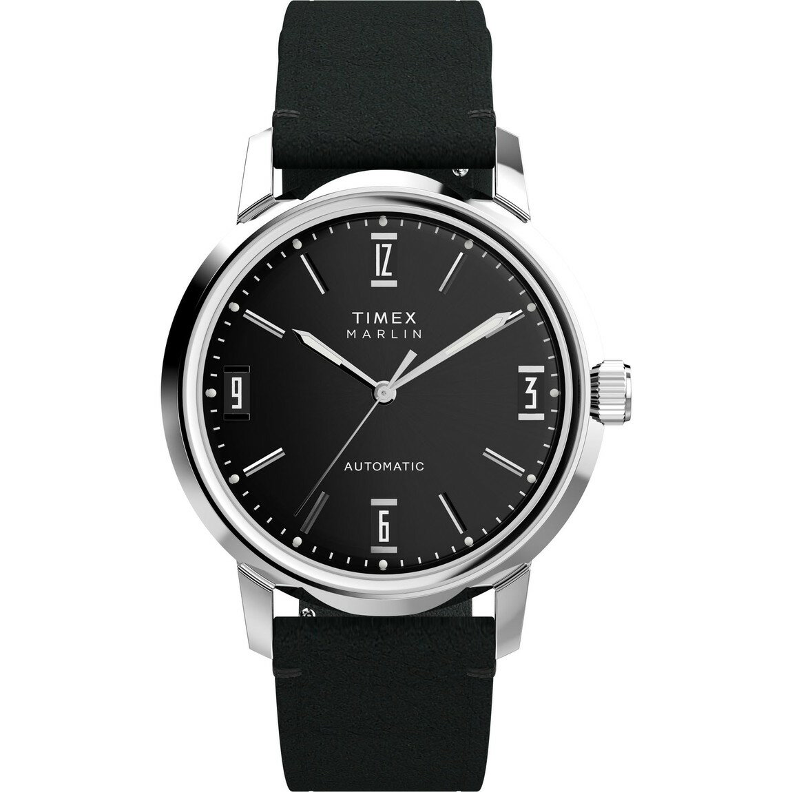 タイメックス Marlin Automatic メンズ ブラック文字盤 ステンレス ブラックレザー 40mm