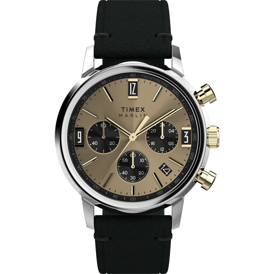 タイメックス Marlin マーリン メンズ クロノグラフ タキメーター 40mm シャンパン文字盤 ブラックレザー ステンレス