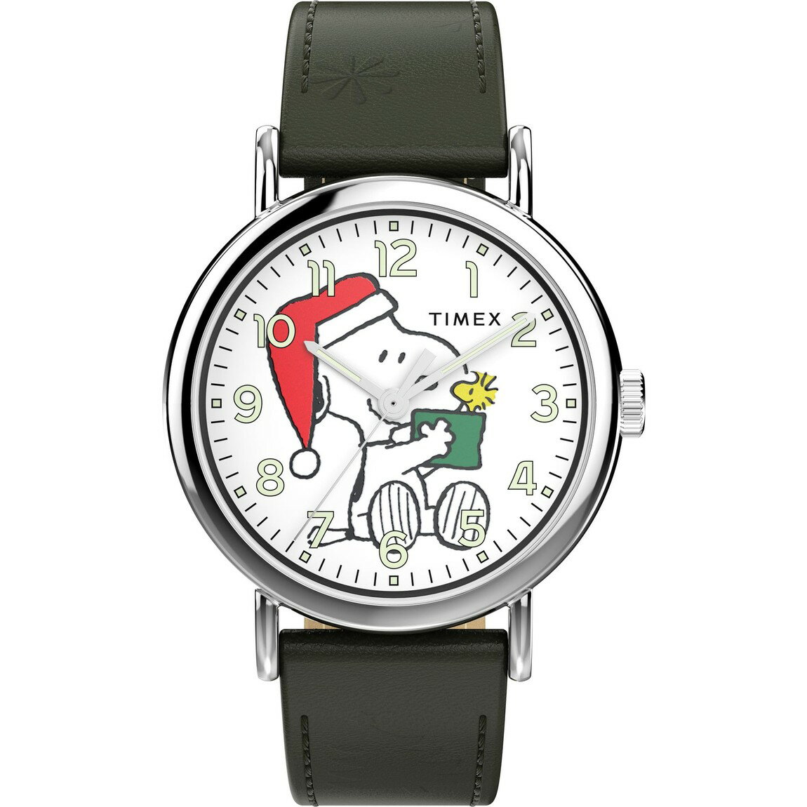 タイメックス Peanuts Weekender メンズ ホワイト文字盤 グリーン レザーバンド 40mm