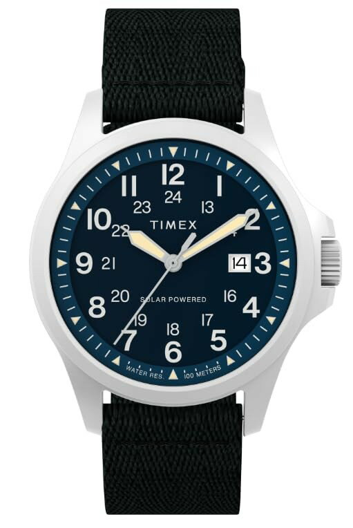 タイメックス Expedition North Field Post Solar メンズ ソーラー 41mm ブルー文字盤 ステンレスケース ブラック リサイクルファブリック