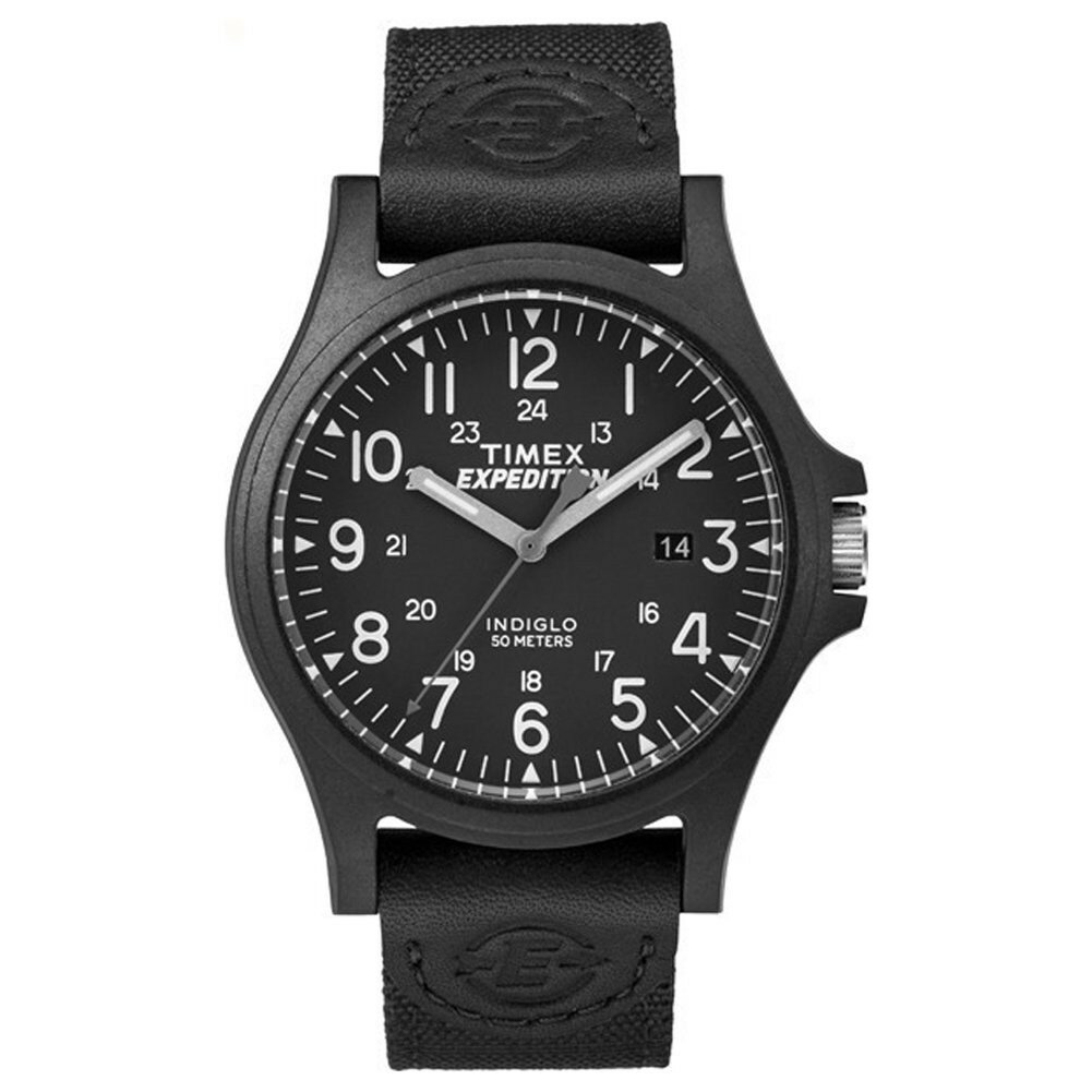 タイメックス Expedition Acadia メンズ ブラック文字盤 レザー ナイロンバンド ミリタリー 40mm