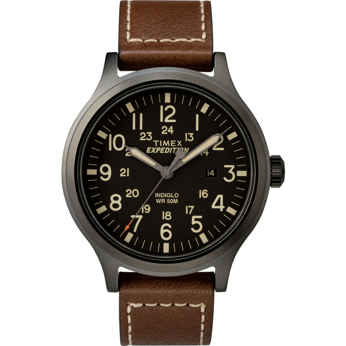 タイメックス Expedition Scout メンズ ブラック文字盤 ブラウン レザー 43mm 腕時計