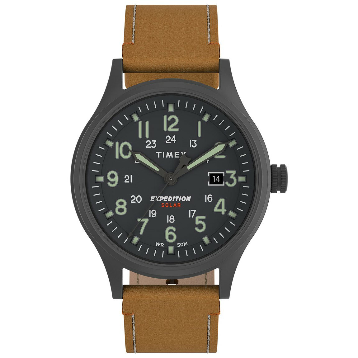 Timex Expedition Scout Solar Men's Solar Watch, 40mm, Gunmetal Case, Gray Dial, Tan Leather Band