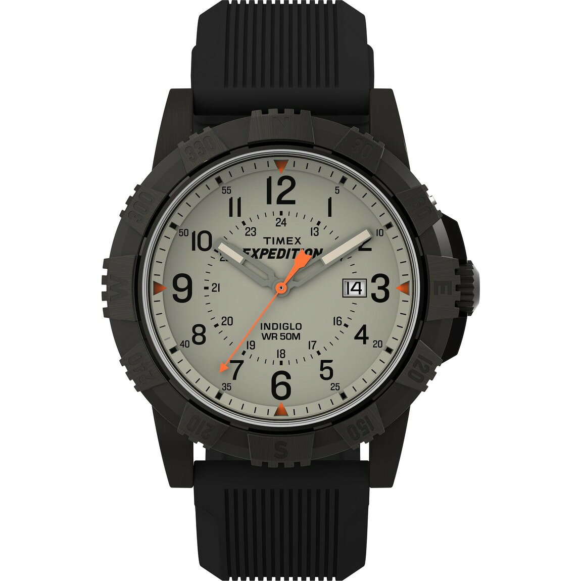 タイメックス Expedition Ridge メンズ 腕時計 45mm クォーツ ガンメタルケース タン文字盤 ブラックシリコンバンド カレンダー インディグロ