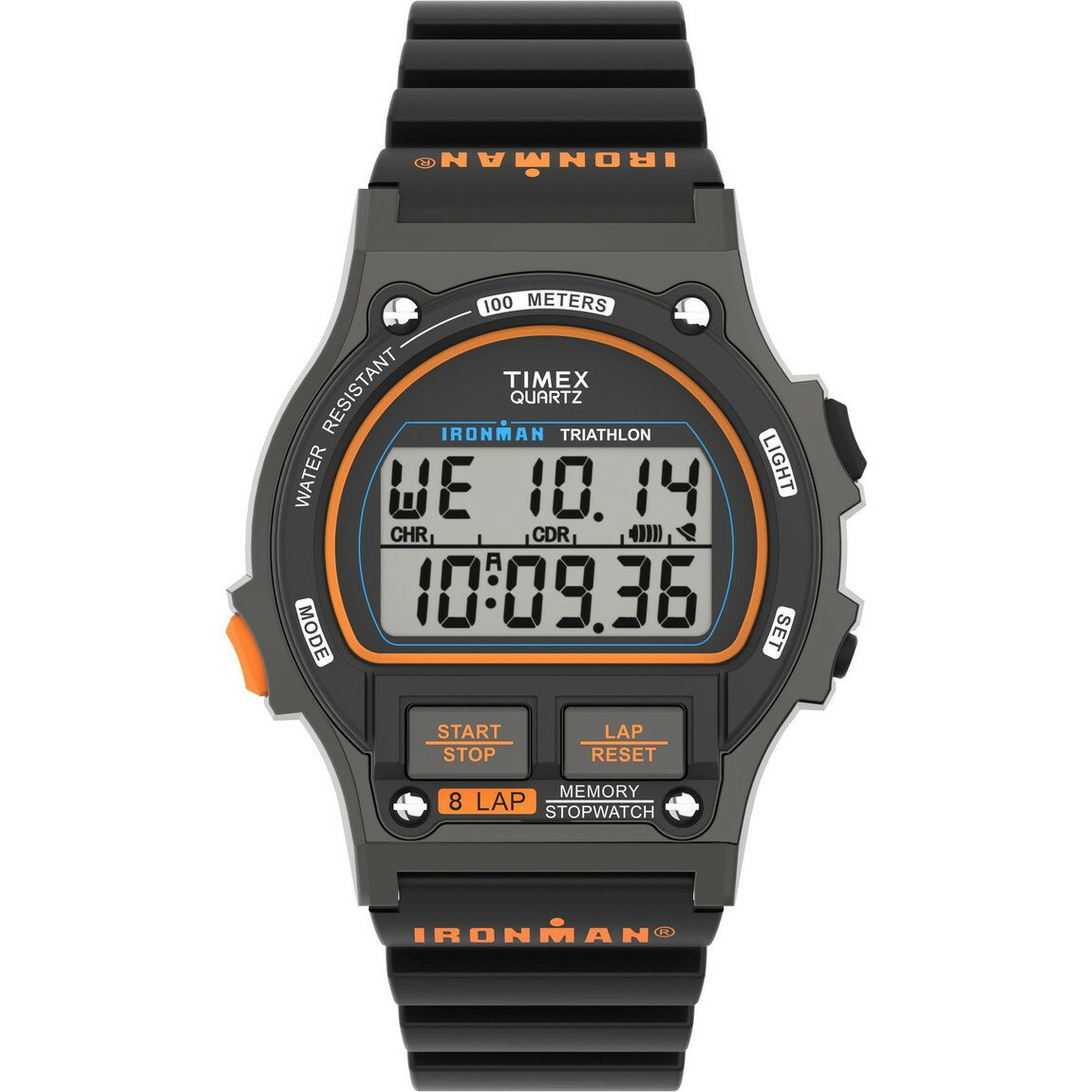 タイメックス Ironman Classic メンズ デジタル 100m防水 ブラックレジンストラップ グレー 42mm
