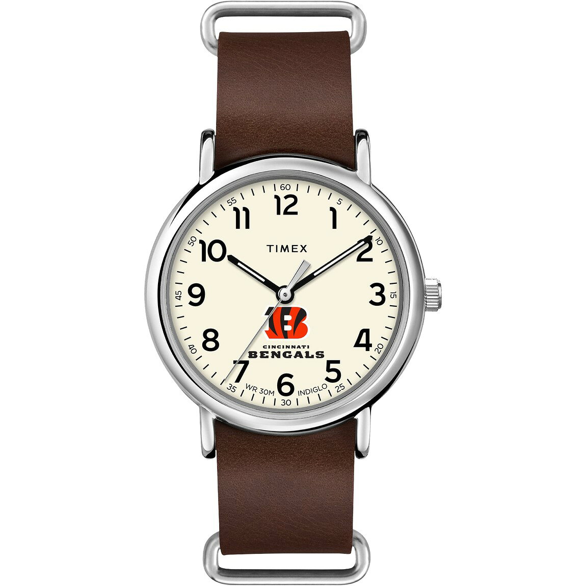 タイメックス Weekender NFL シンシナティ・ベンガルズ メンズ 40mm クリーム文字盤 ブラウン レザー 20mm