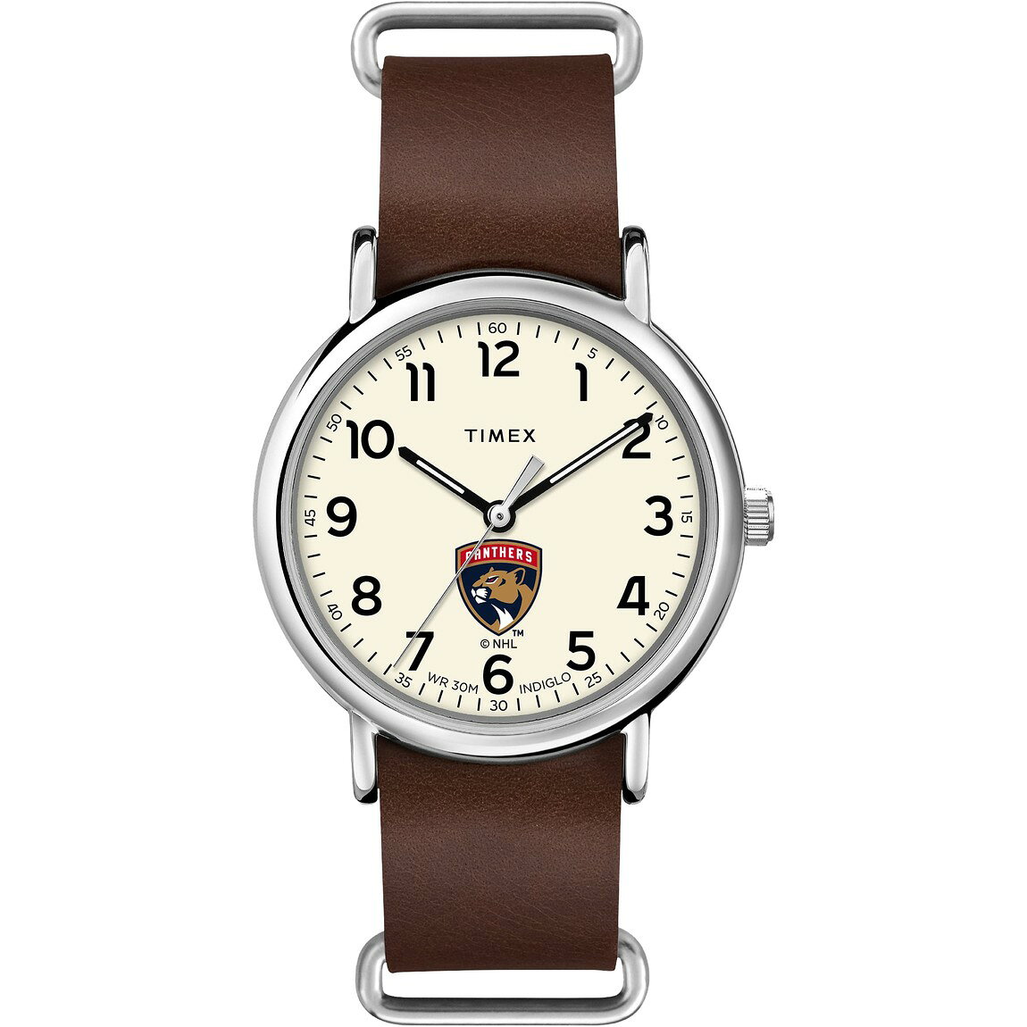 タイメックス Weekender NHL フロリダ・パンサーズ メンズ 40mm クリーム文字盤 ブラウン レザー