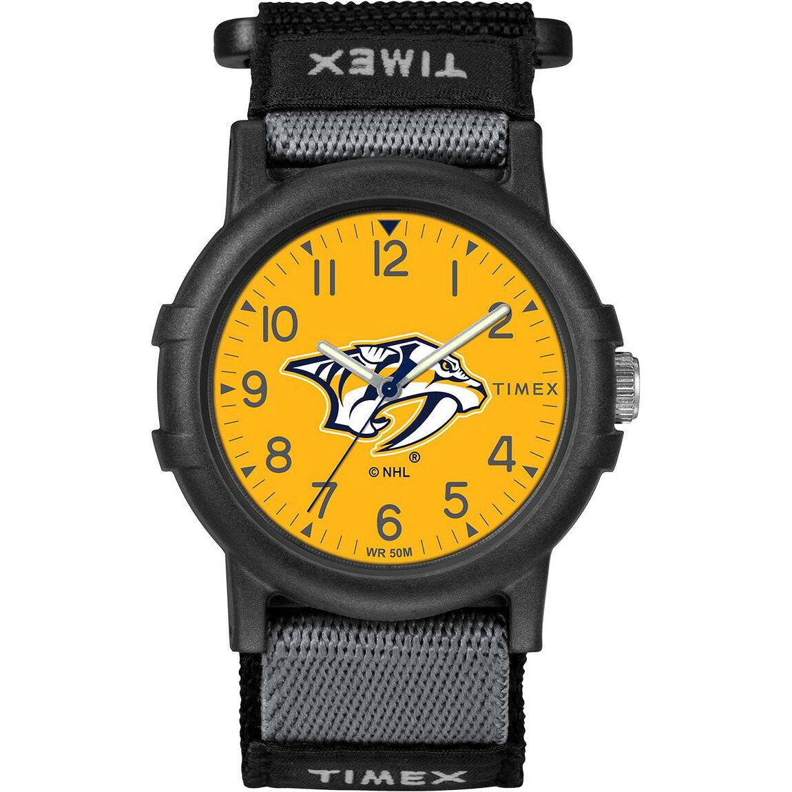 タイメックス NHL Recruit メンズ ナッシュビル・プレデターズ シルバー文字盤 ブラックファブリックストラップ 38mm