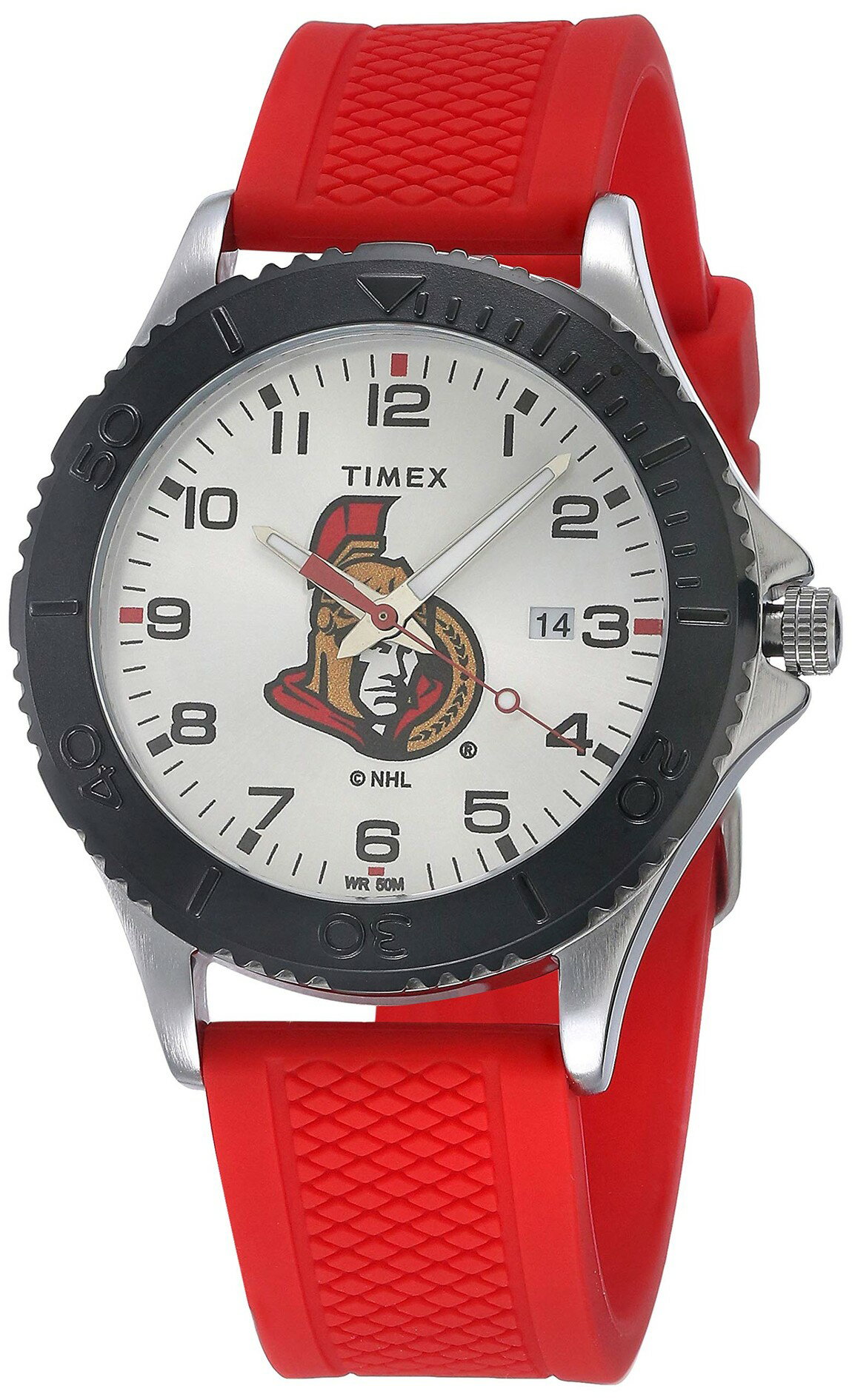 タイメックス NHL Gamer Ottawa Senators メンズ 腕時計 42mm シルバー文字盤 レッド シリコンバンド