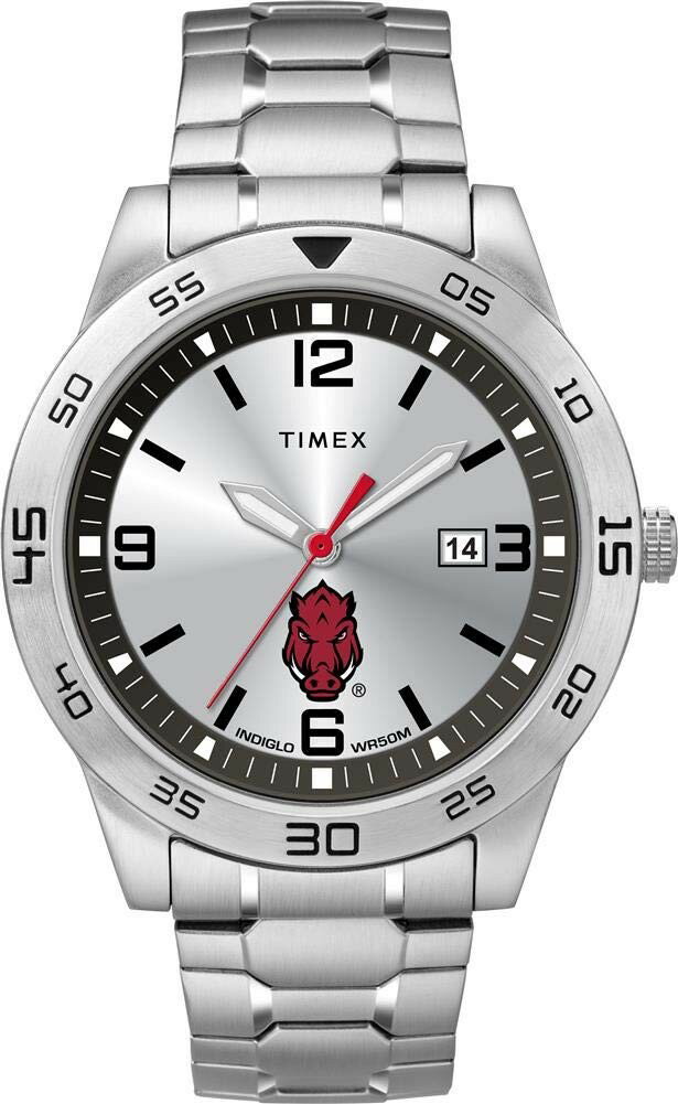 タイメックス Tribute Collegiate Citation メンズ アーカンソー・レイザーバックス シルバー文字盤 ステンレス エクスパンションバンド 42mm